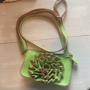 Green and Pink Ruffled Women's Bag
